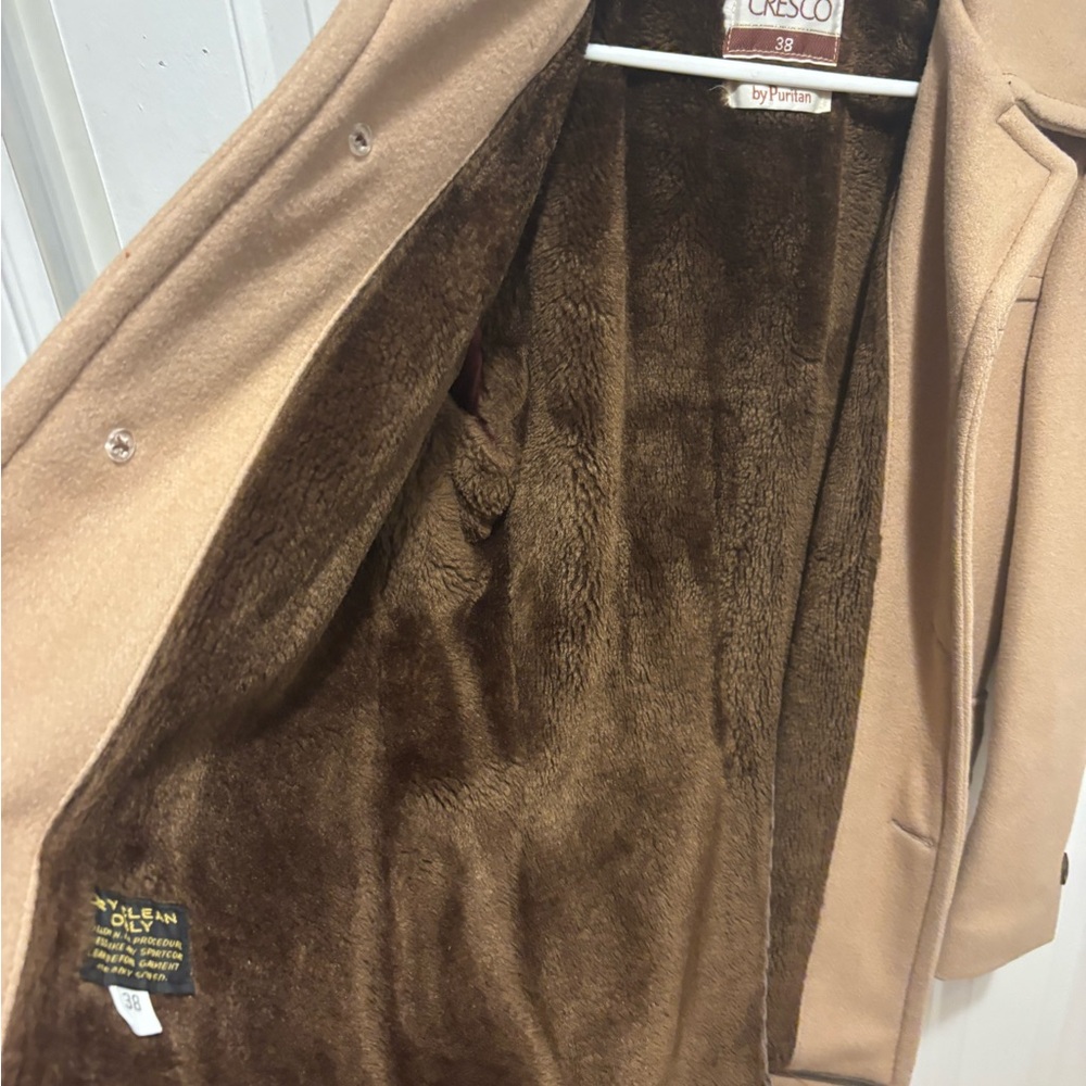 Men's Camel Wool Pea Coat - Picture 2 of 4